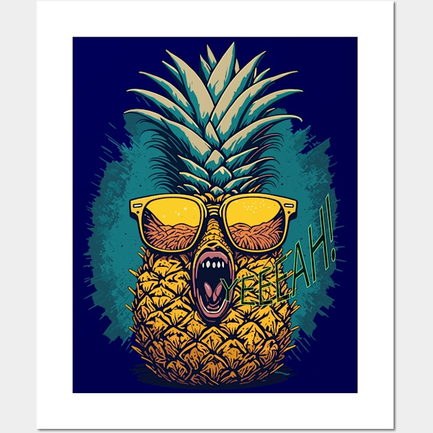 Tropical Yell: The Energetic Pineapple Embracing Summer Fun Wall Art by AniMilan Design